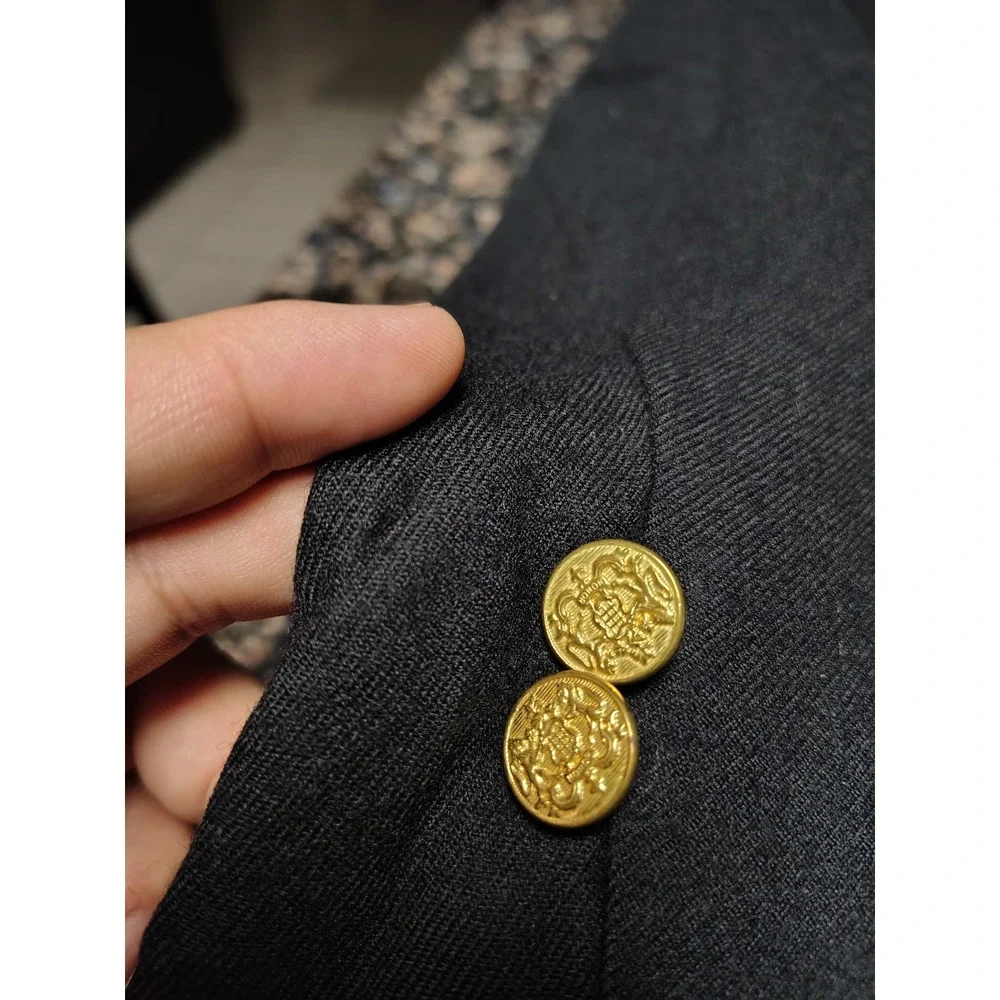 Giorgio Sant Angelo Mens Black 100% Pure Wool Blazer Gold Crest Button Jacket 12